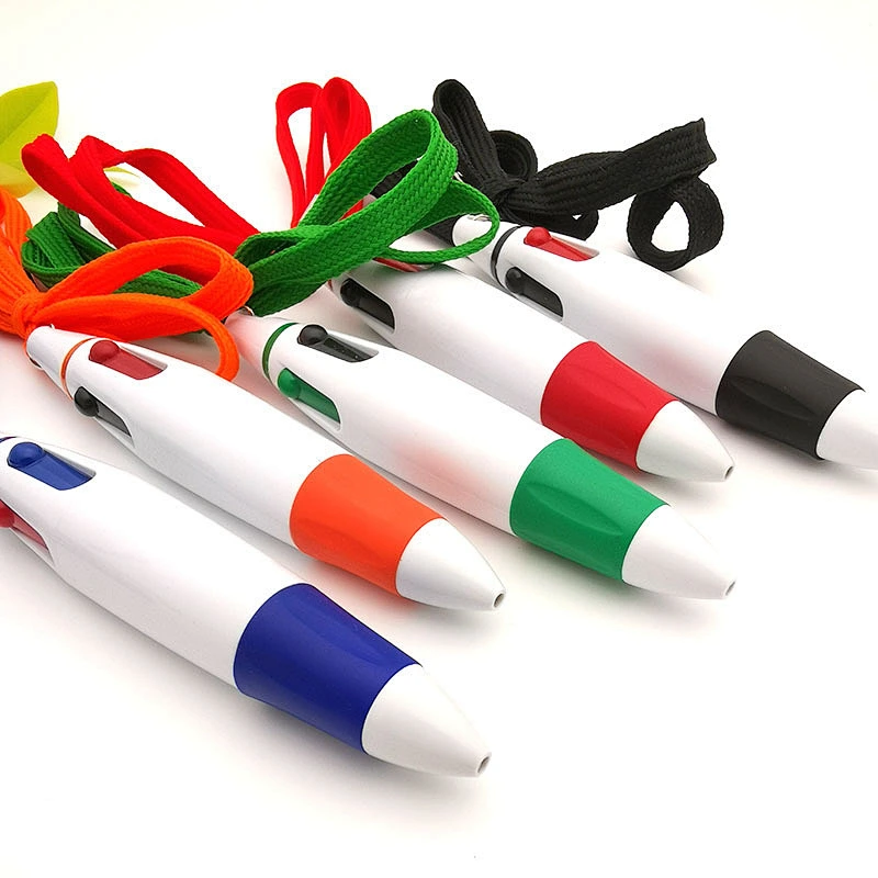 Multi - color ballpoint pen to prevent the loss  four - color ballpoint pen with hanging rope advertising ballpoint pen