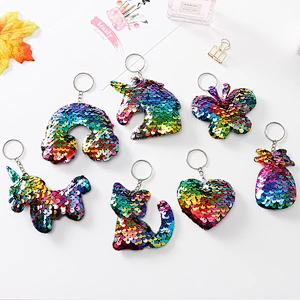 Hot sale Fashion Cute custom promotion gift glitter heart shaped mermaid tail unicorn sequin keychain