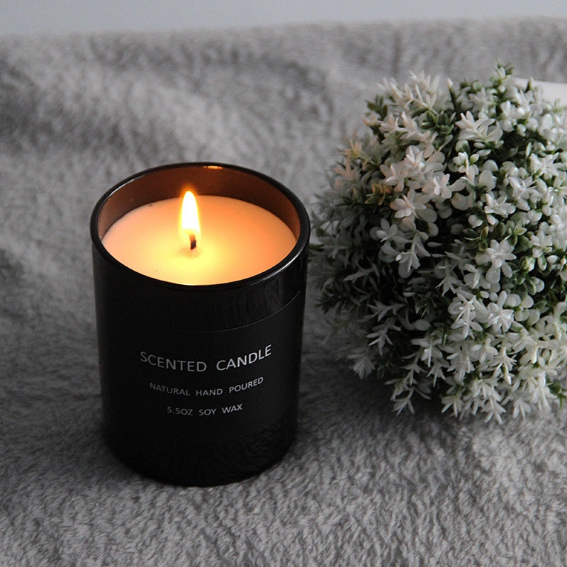 Custom Luxury  personalized private label Black Matte Glass soy wax aromatherapy glass jar scented candle