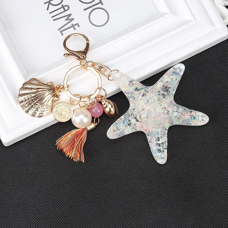 Wholesale high quality fashion custom logo starfish shape key ring shell tassel style car key chain