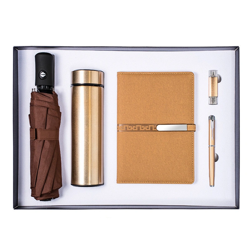 2020 New Business Gift   USB + Metal Pen + A5 Notebook + wireless speaker + Power Bank + Thermos and Umbrella Gift Set