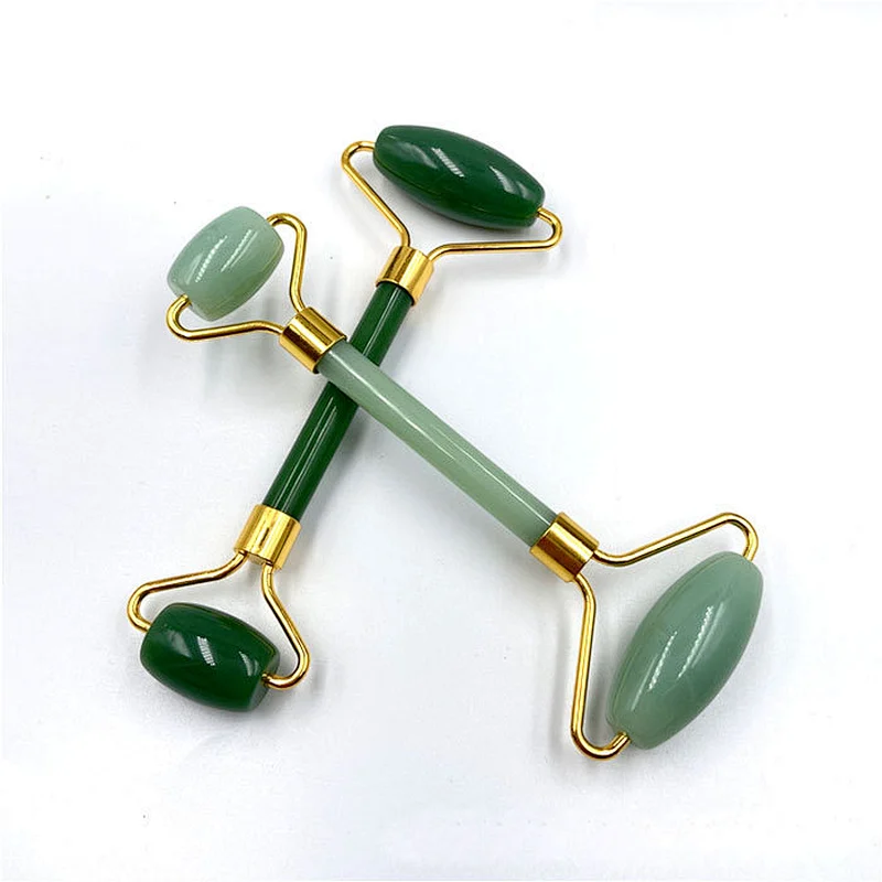 High Quality Custom Handheld Double Welded Rose Quartz Facial Massage Natural Jade Facial Roller