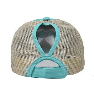 Custom logo 100% cotton 6 panels stone washed structured baseball caps mesh ponytail snapback caps