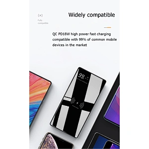 Fashion tempered glass surface mobile charger 10000 mah power bank  Wireless charging portable power bank