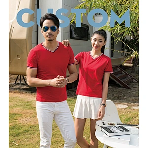 High Quality Promotional customized logo advertising gifts  printing polyester/cotton v-neck t shirt