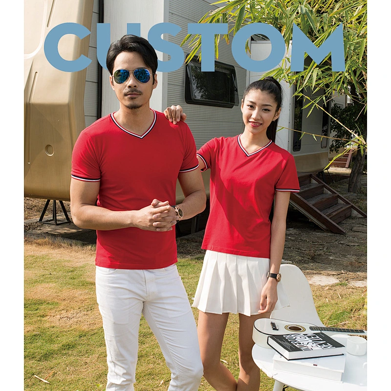 High Quality Promotional customized logo advertising gifts  printing polyester/cotton v-neck t shirt
