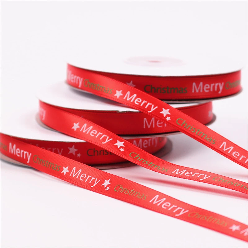 Wholesale high quality Custom logo silk screen printing Christmas celebrate ribbons
