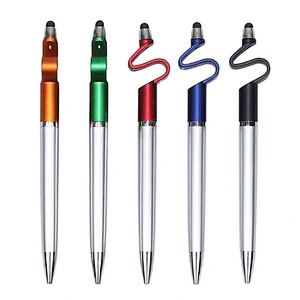 Promotional advertising pen customized logo multi-function touch screen ballpoint pen with mobile phone stand capacitive pen