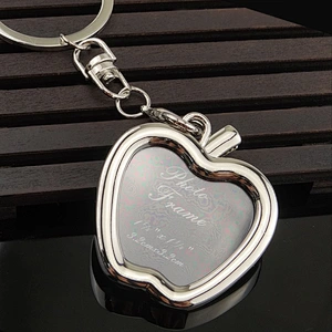 Hot Sale Promotional Gift Mini Metal Key Chain High Quality Photo Frame Engraving Logo Souvenir Memory Sliver Color Key Chain