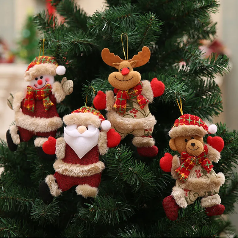 custom Little doll dancing old man snowman deer bear cloth art puppet small hanging decorations Christmas tree accessories