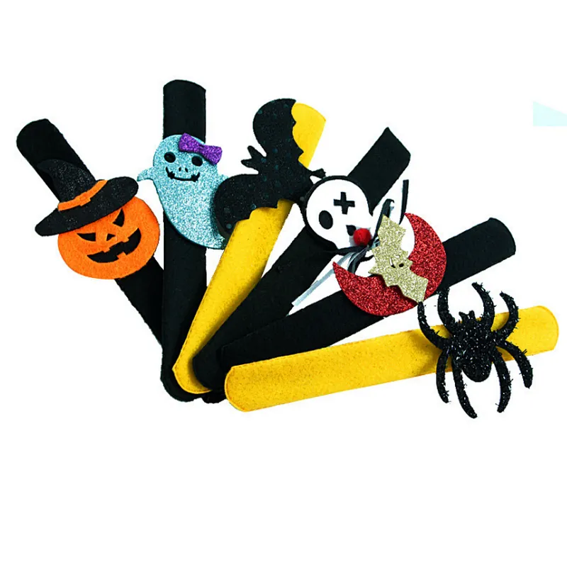 Halloween Felt Skulls Wrist Slap-ring gift Pumpkin Bat Ghost Bracelet  Wristband Halloween Party Decorations For Kids