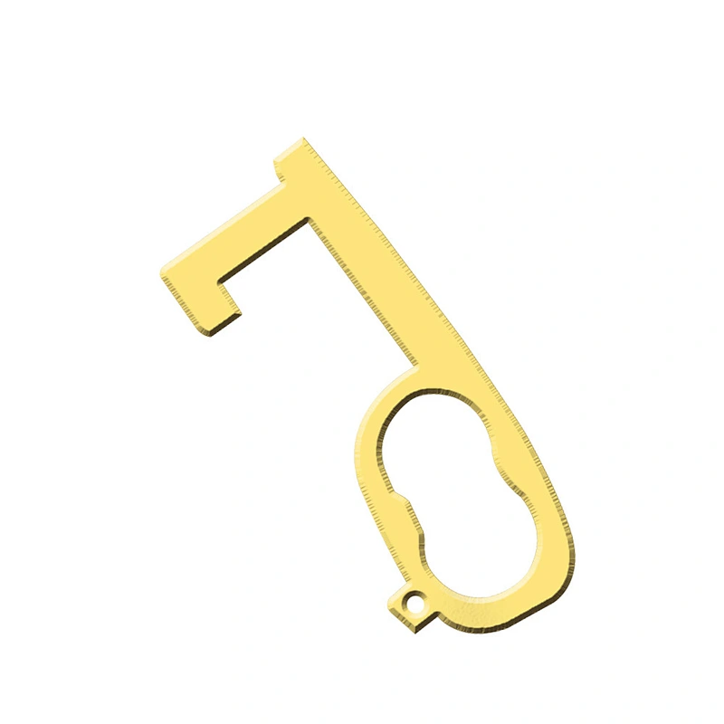 Custom Contactless Portable Zinc Alloy Brass Color EDC Tool Hygiene Hand Door Opener Keychain