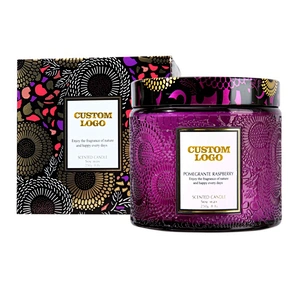 New Design Luxury Embossed Glass Scented Candle Jar 90g DIY Empty Glass Jar with Lid without Soywax