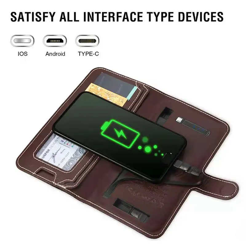 2021 New Design Multi-functional Phone Charging Wallet Money Clip Wireless Cable Built-in 6000Amh Power Bank Charging Wallet