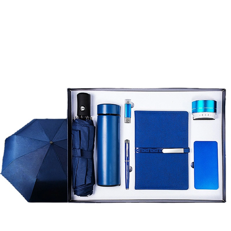 2020 New Business Gift   USB + Metal Pen + A5 Notebook + wireless speaker + Power Bank + Thermos and Umbrella Gift Set