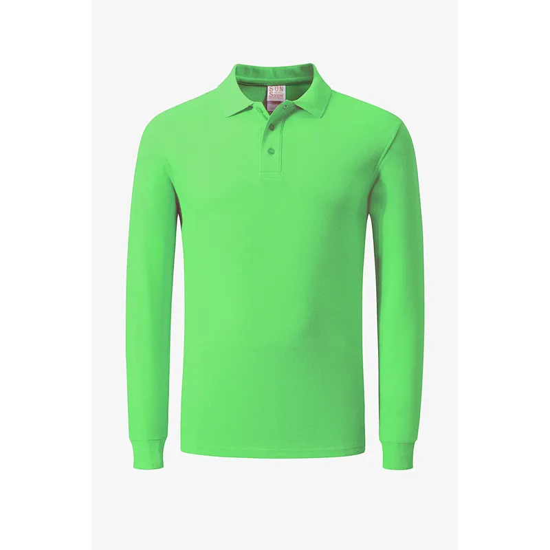 High Quality Custom promotion Men  Polo shirt 100% Cotton Button Front Long Sleeve Polo Shirt