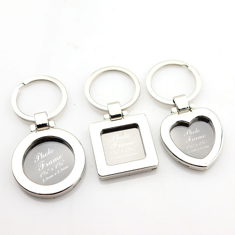 Hot Sale Promotional Gift Mini Metal Key Chain High Quality Photo Frame Engraving Logo Souvenir Memory Sliver Color Key Chain