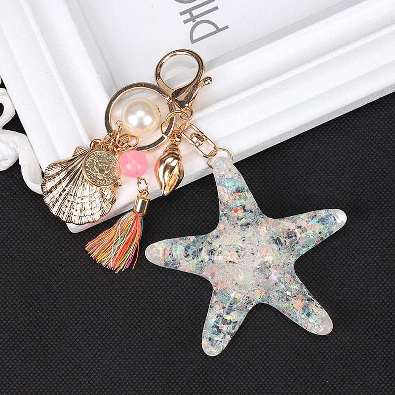 Wholesale high quality fashion custom logo starfish shape key ring shell tassel style car key chain