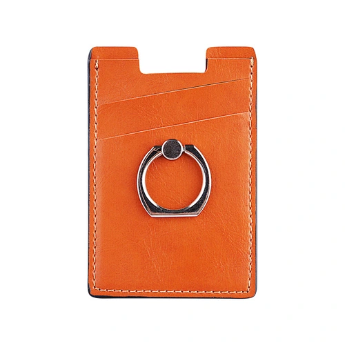 Promotional gifts custom logo PU leather RFID Blocking phone case credit card holder with 360 Degree Rotating ring kickstand