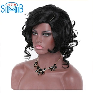 Hot Selling Popular Wig Black Slanted Banged Short Curly Hair Chemical Fiber Headgear