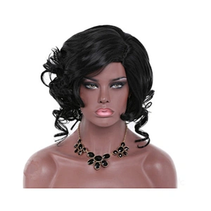 Hot Selling Popular Wig Black Slanted Banged Short Curly Hair Chemical Fiber Headgear