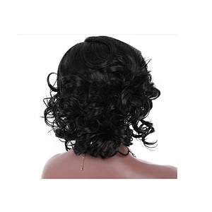 Hot Selling Popular Wig Black Slanted Banged Short Curly Hair Chemical Fiber Headgear