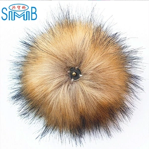 High Quality Fluffy Colorful  Faux Fur Raccoon Fur Pom Poms with Snap for Hat Size 10cm 12cm 15cm Artificial Wool Ball