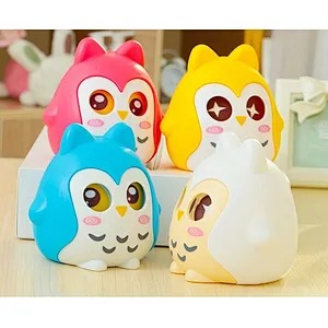 money box coin bank PP plastic shaking eyes owl logo customized