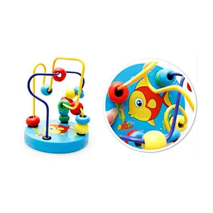 Wholesale Educational Kids Cartoon Wooden Block String Beads Round Bead Baby Toys