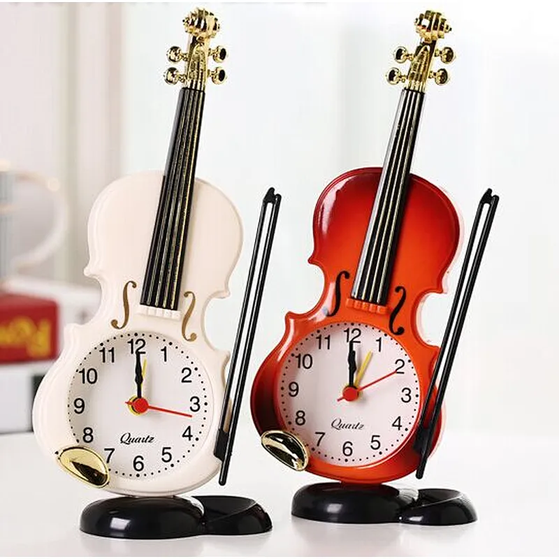 Simulation violin alarm clock factory wholesale direct creative musical instrument modeling desktop clock room decoration