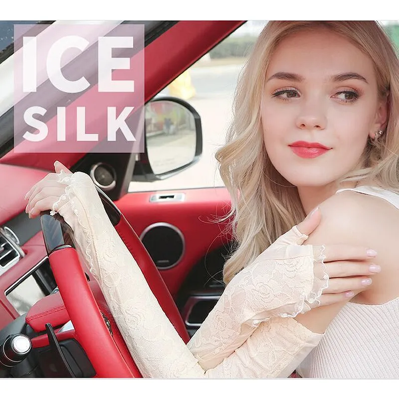 Sun protection gloves female summer anti-UV thin section ice lace sunscreen cuff arm sleeve long drive