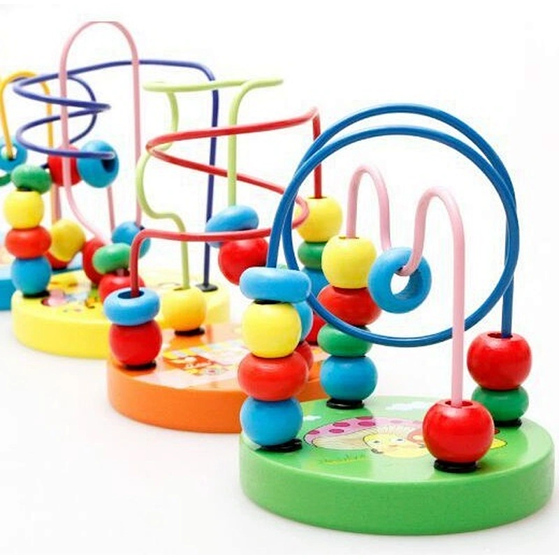 Wholesale Educational Kids Cartoon Wooden Block String Beads Round Bead Baby Toys