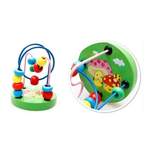 Wholesale Educational Kids Cartoon Wooden Block String Beads Round Bead Baby Toys