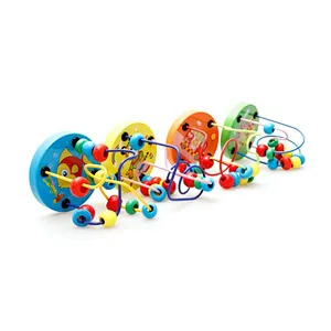 Wholesale Educational Kids Cartoon Wooden Block String Beads Round Bead Baby Toys