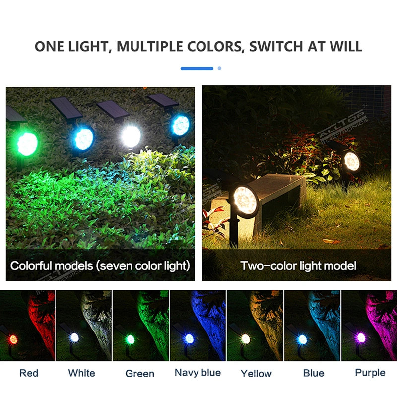 ALLTOP High Power 2200mAH Battery ABS Landscape Decoration Waterproof IP65 Bicolor Spike Solar LED Garden Light