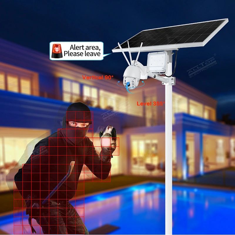 ALLTOP Modern design aluminium ip65 waterproof 80w solar flood light with 4g wifi cctv camera