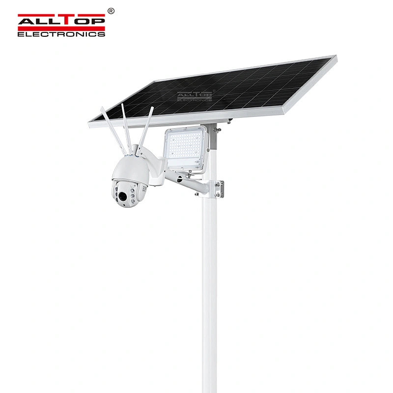 ALLTOP Modern design aluminium ip65 waterproof 80w solar flood light with 4g wifi cctv camera