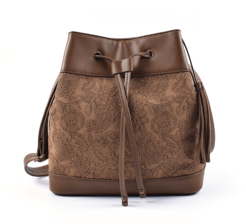 Custom Embossed Pattern Leather Bucket Shoulder Bag