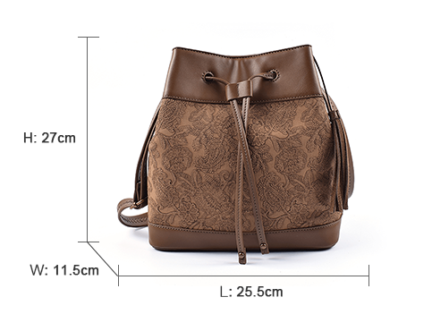 custom embossed pattern leather bucket shoulder bag suppliers