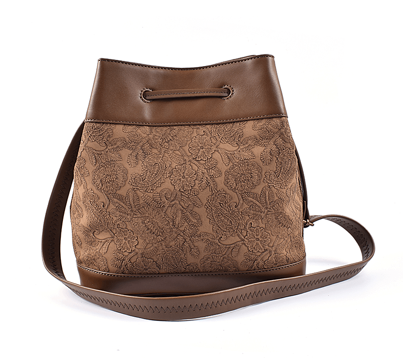 custom embossed pattern leather bucket shoulder bag suppliers