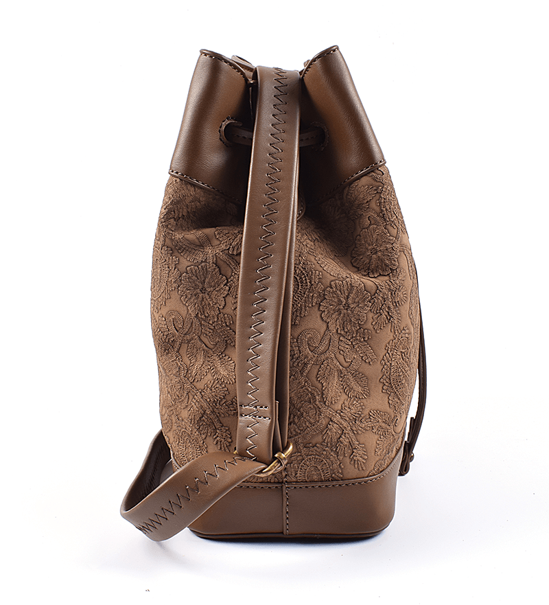 custom embossed pattern leather bucket shoulder bag suppliers