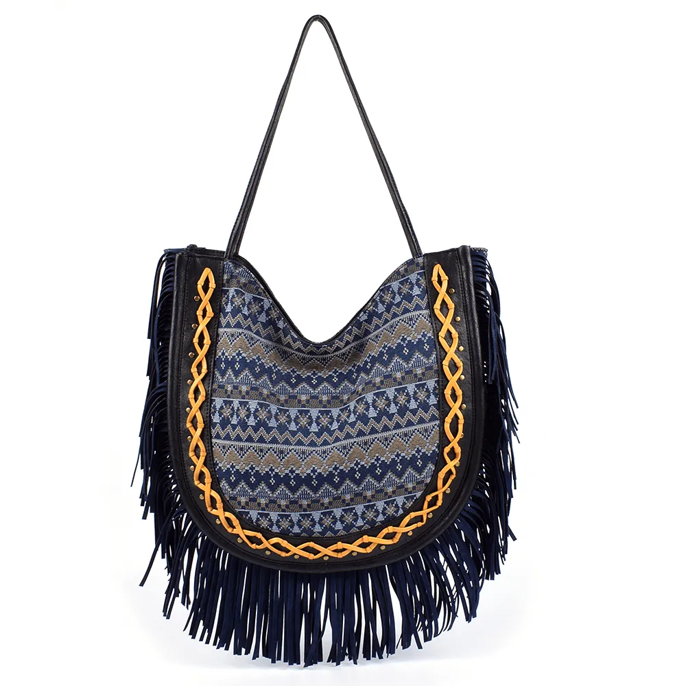 ladies Denim bag with suade leather tassel suppliers