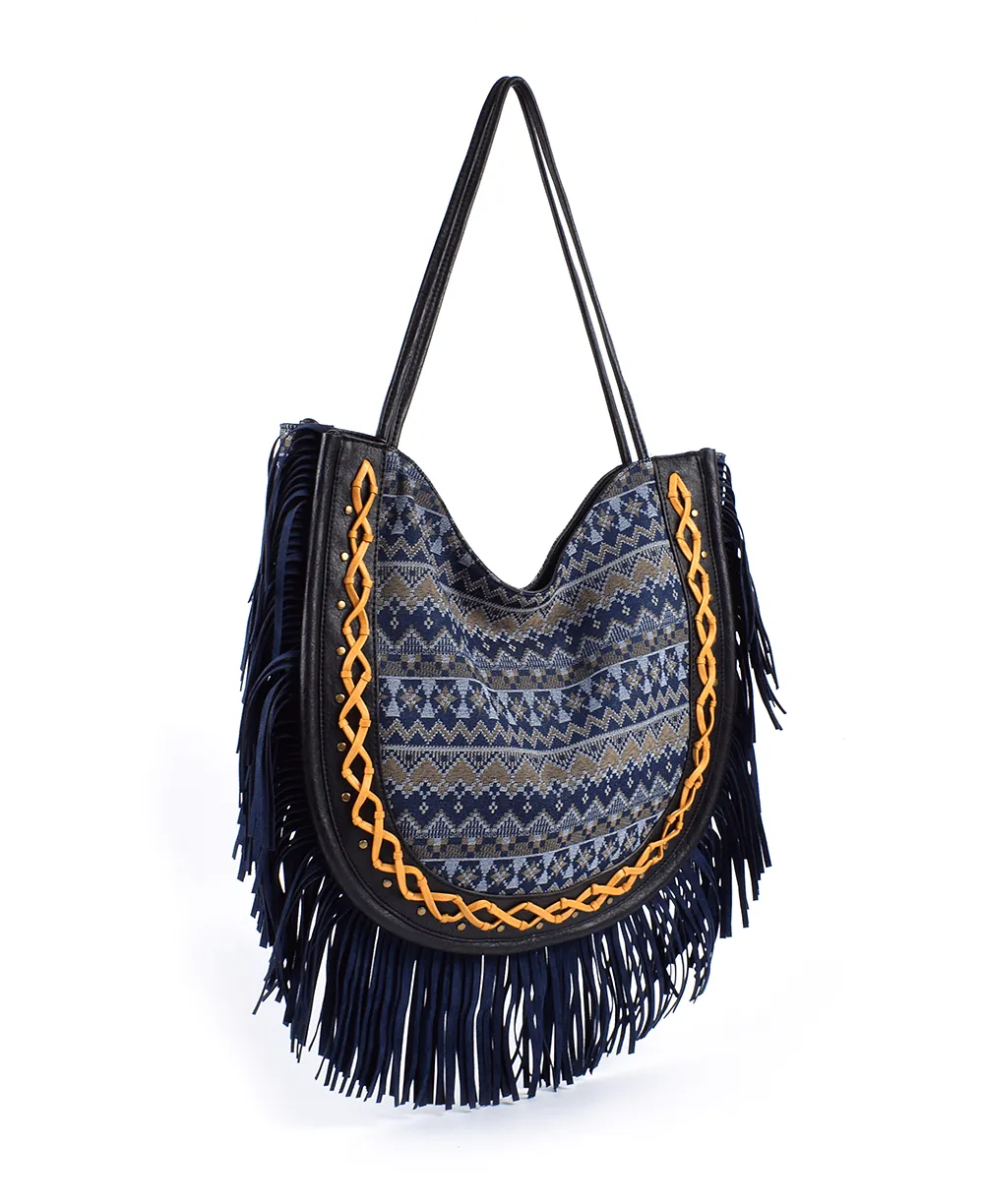 ladies Denim bag with suade leather tassel suppliers