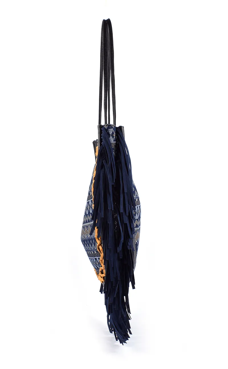 ladies Denim bag with suade leather tassel suppliers