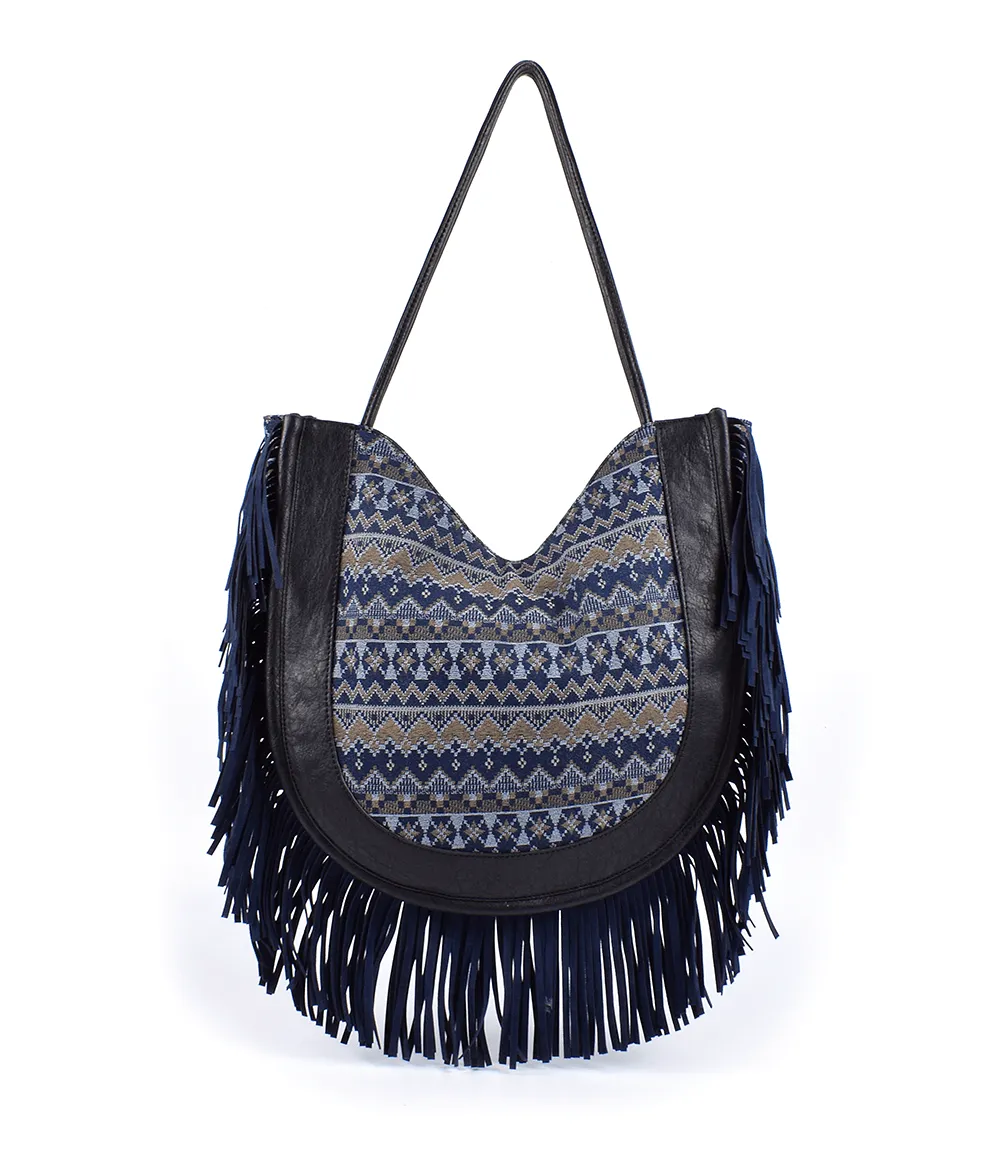 ladies Denim bag with suade leather tassel suppliers
