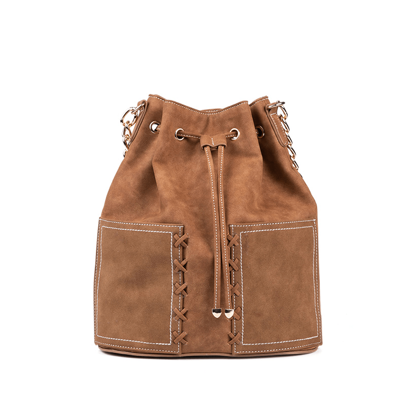 Woman Large Size Brown Leather Bucket Bag suppliers