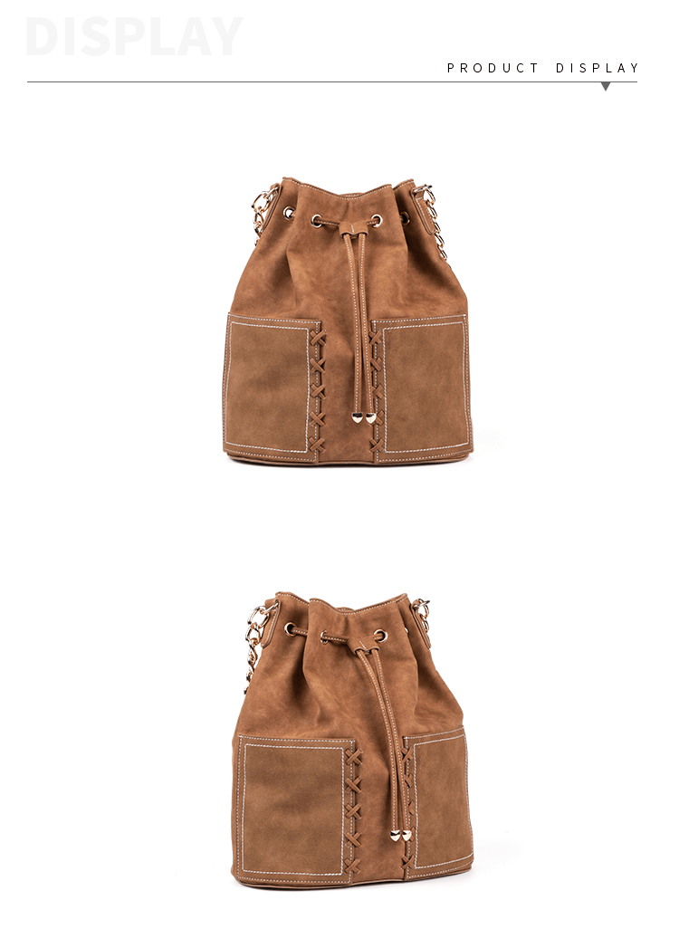 Woman Large Size Brown Leather Bucket Bag suppliers