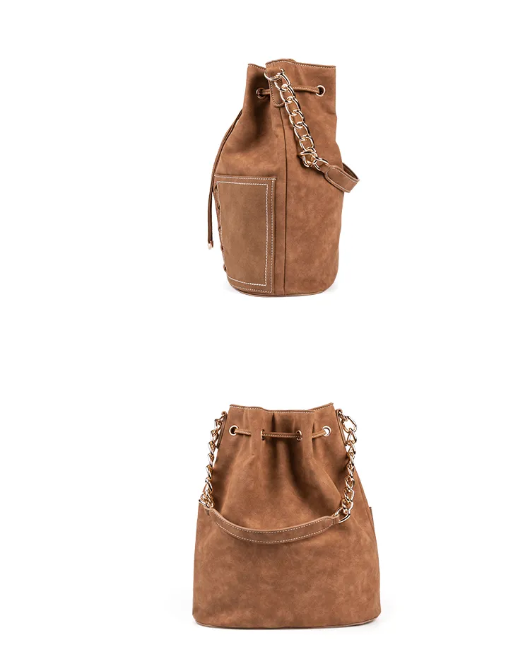 Woman Large Size Brown Leather Bucket Bag suppliers