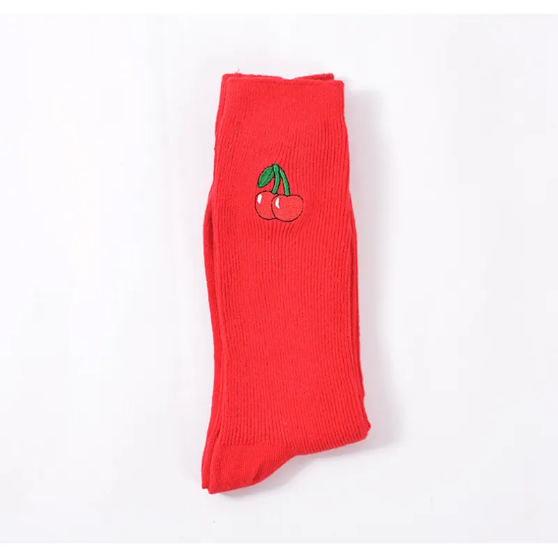 Fruit avocado banana cherry peach embroidered retro loose women socks