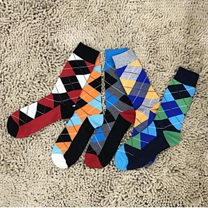 Cotton socks wholesale long tube fashion plaid men's socks